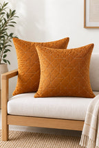 Golden Amber Quilted Velvet Cushion Cover – Set of 2