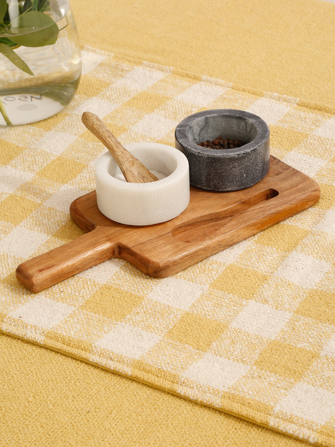 Yellow Checkered Cotton Boucle Table Runner