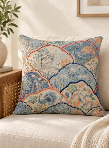 Mughal Garden Inspired Linen Pillow Cover