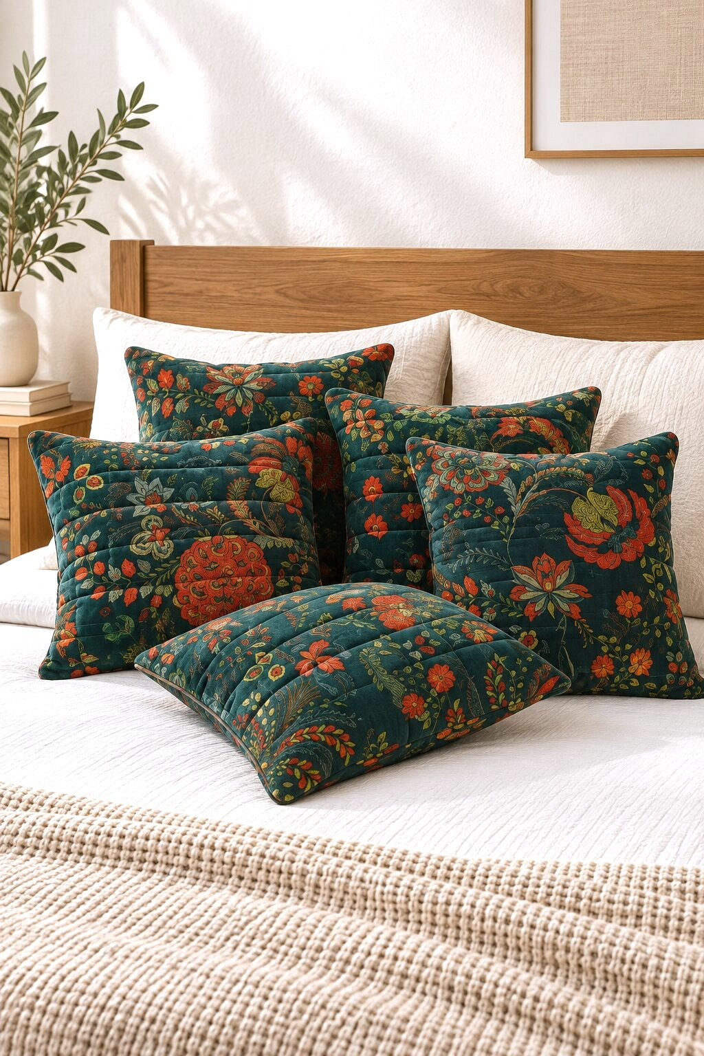 Forest Bloom Quilted Pillow Cover Set of 5