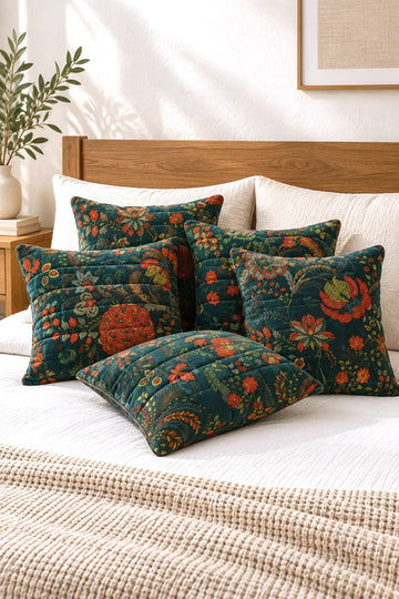 Forest Bloom Quilted Pillow Cover Set of 5