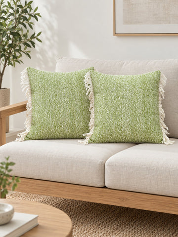 Willow Green Fringed Pillow Cover Set of 2