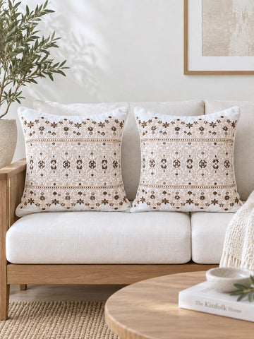 Earthy Bloom Embroidered Pillow Cover Set of 2