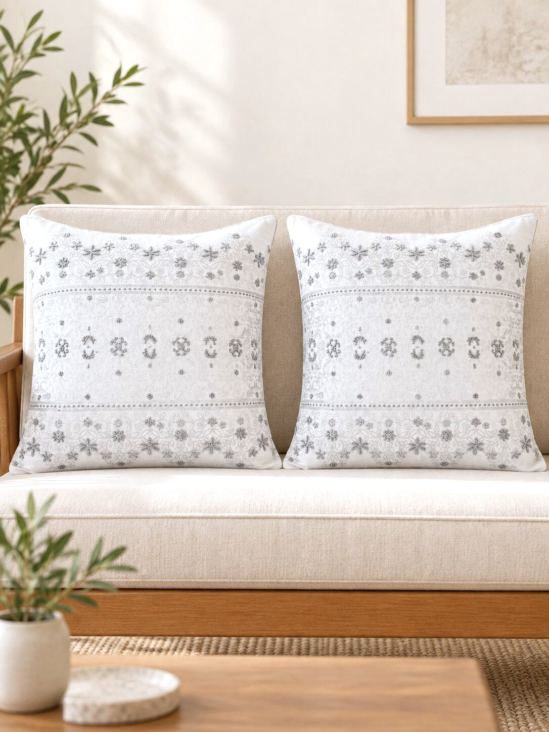 Moonlit Meadow Embroidered Pillow Cover Set of 2