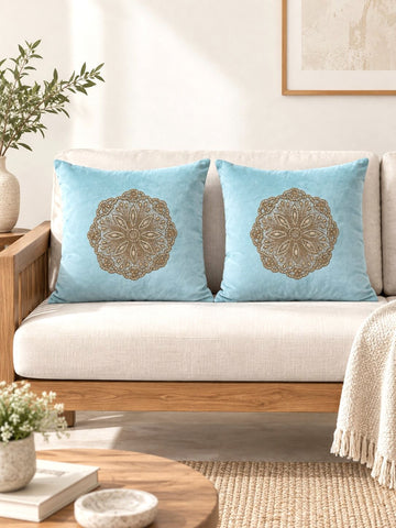Aqua Embroidered Pillow Cover Set of 2