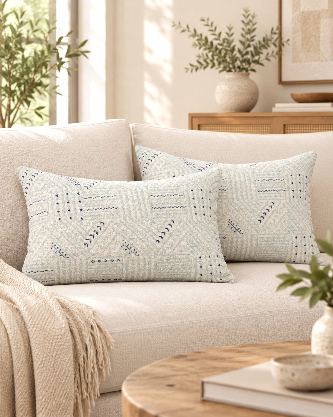 Sea Mist Embroidered Cushion Cover – Set of 2