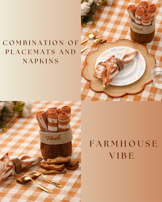 Rust Colored Farmhouse Dinning Decor Set of Placemats, Napkins