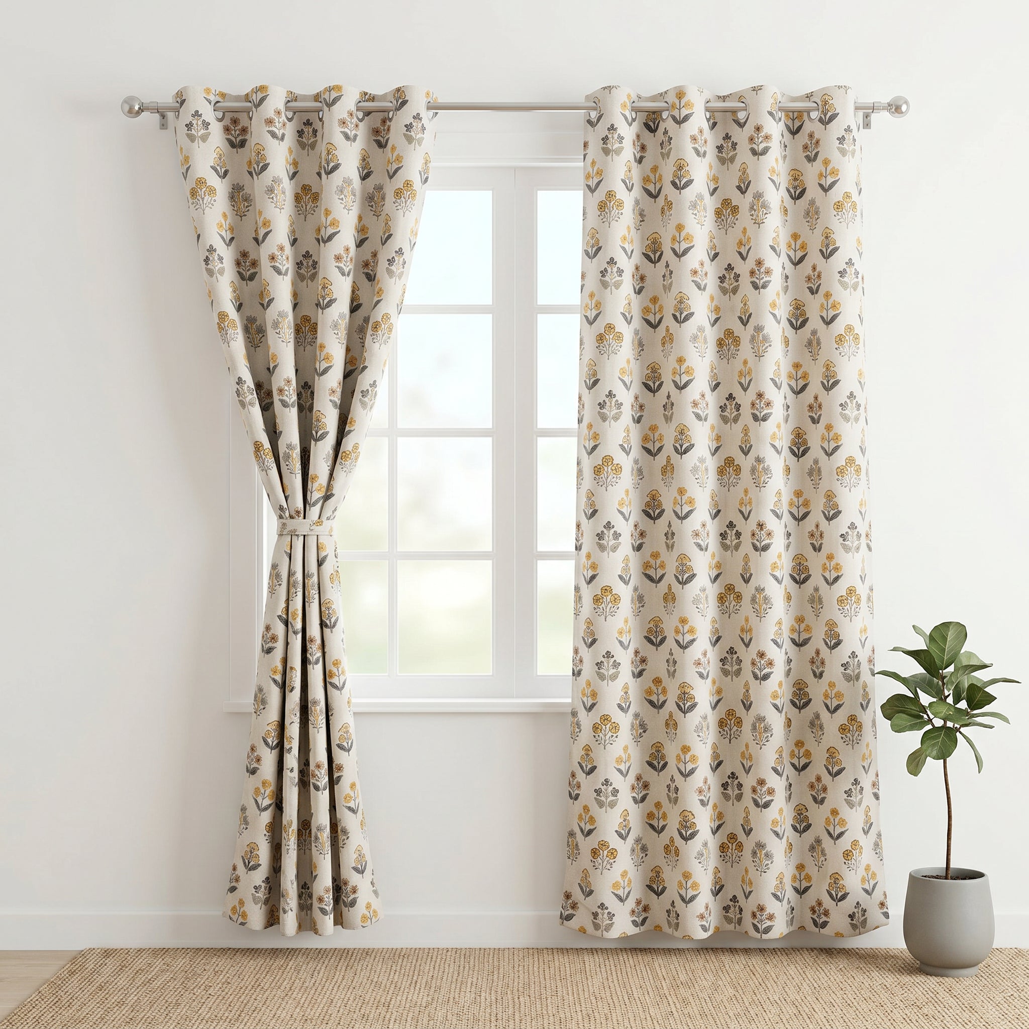 Solvane Floral Linen Blend Curtain