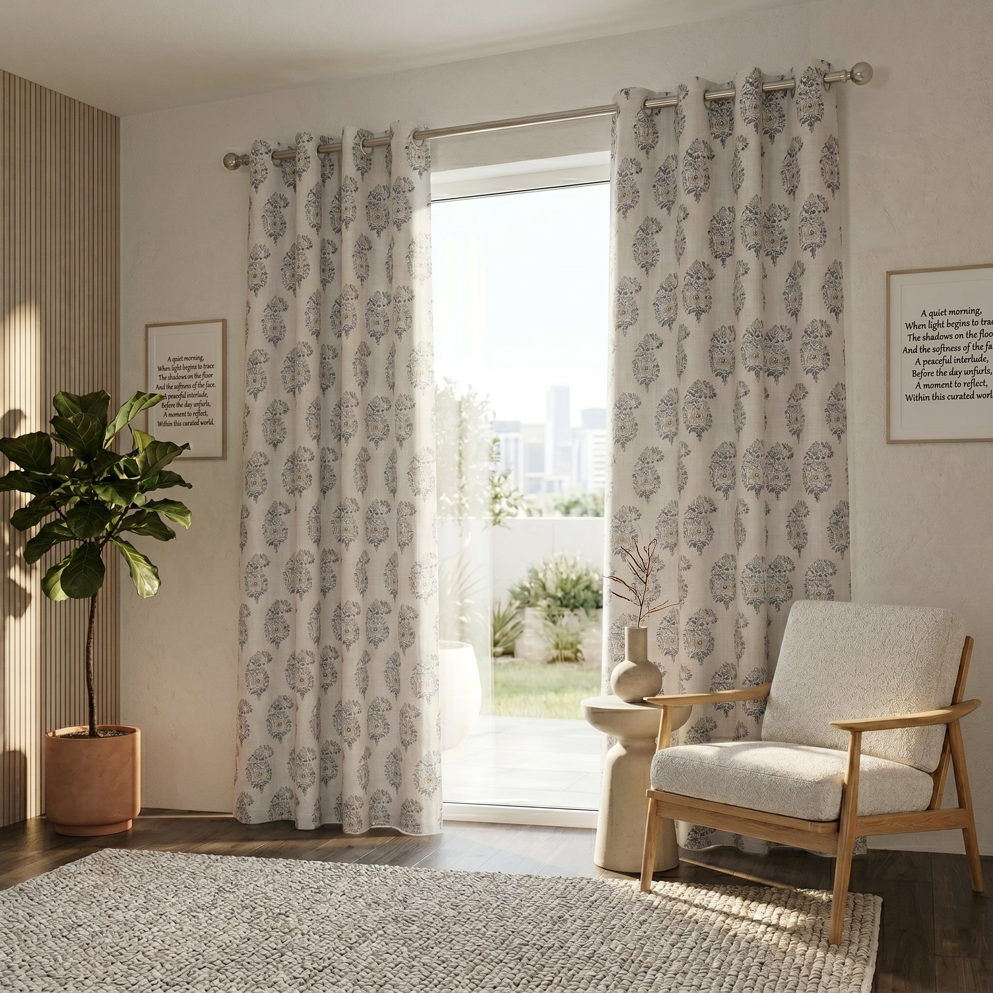 Noirva Floral Linen Blend Curtain