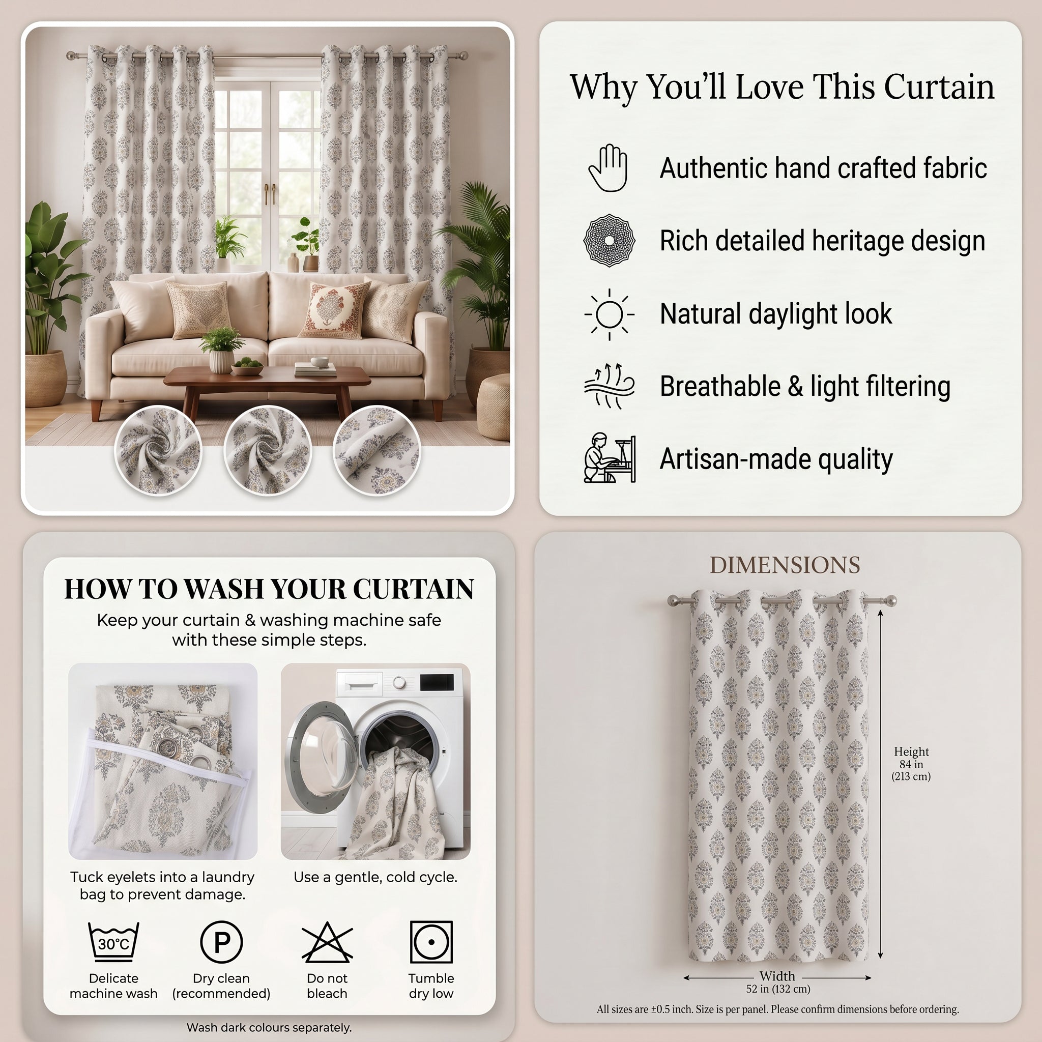 Noirva Floral Linen Blend Curtain