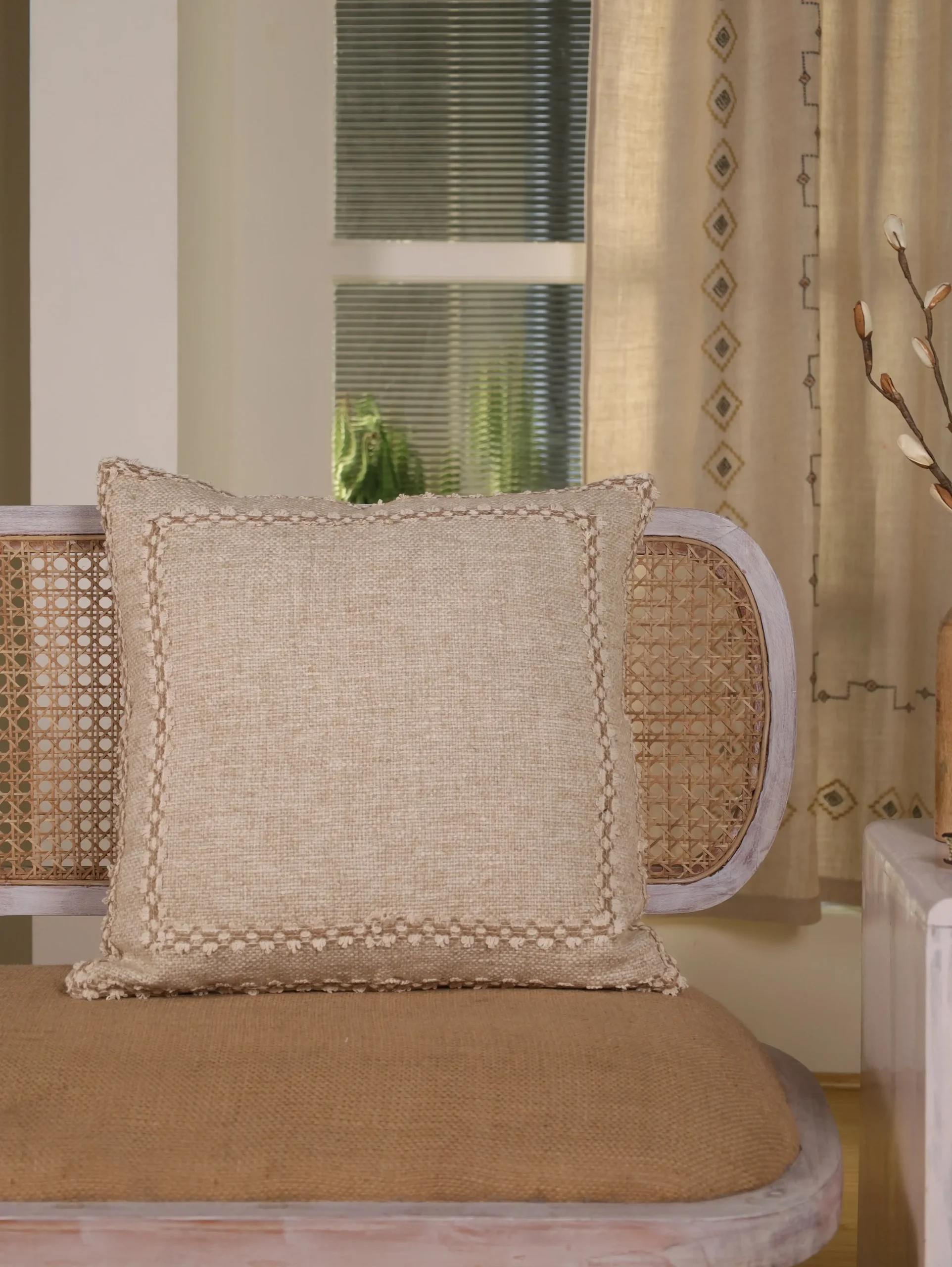 Lace Linen Cushion Cover | Natural Linen Pillow Cover 20×20 | Handwoven Linen Pillowcases