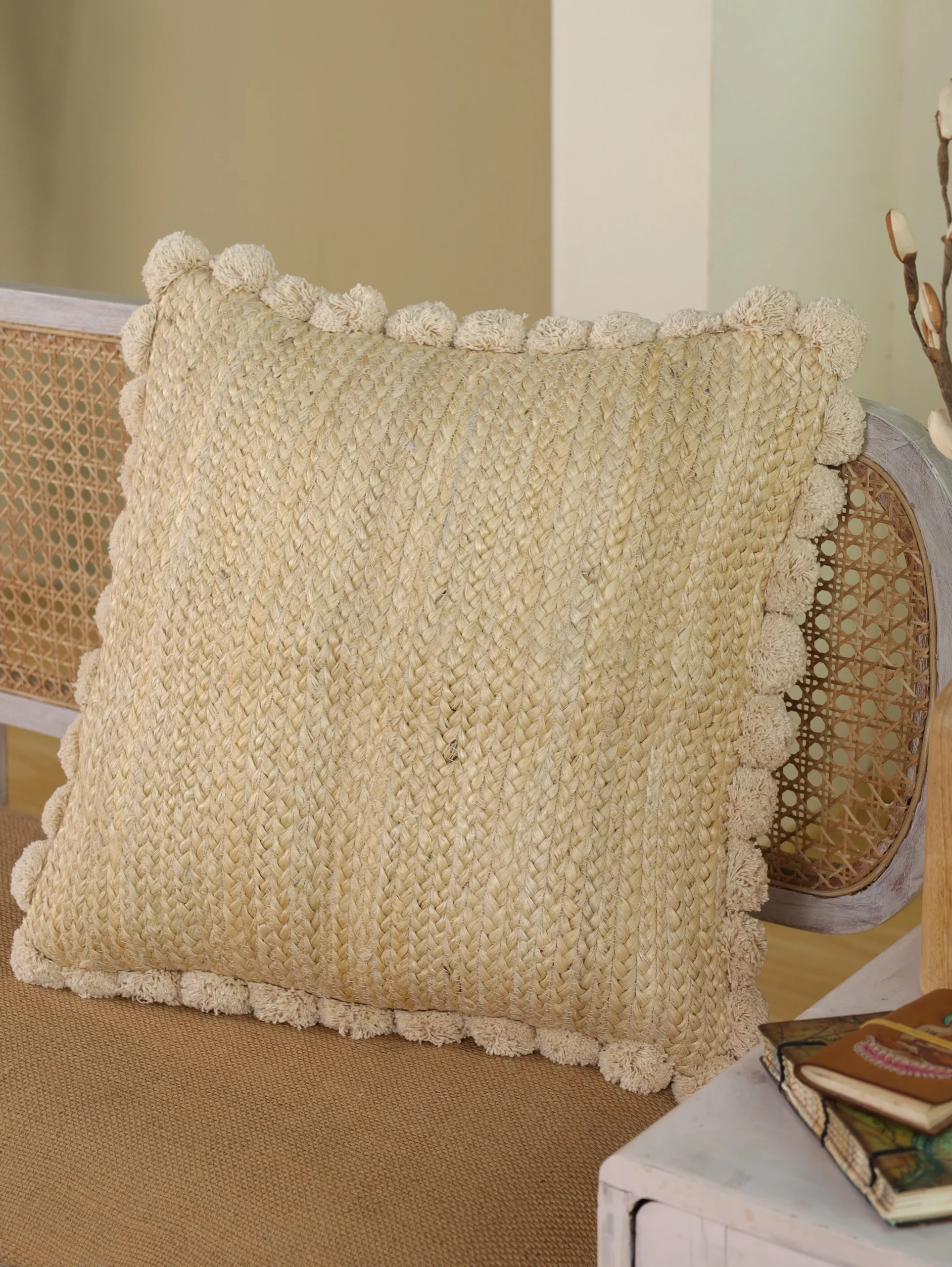 White & Brown 2 Pieces Cotton Embroidered Rectangle Cushion Covers
