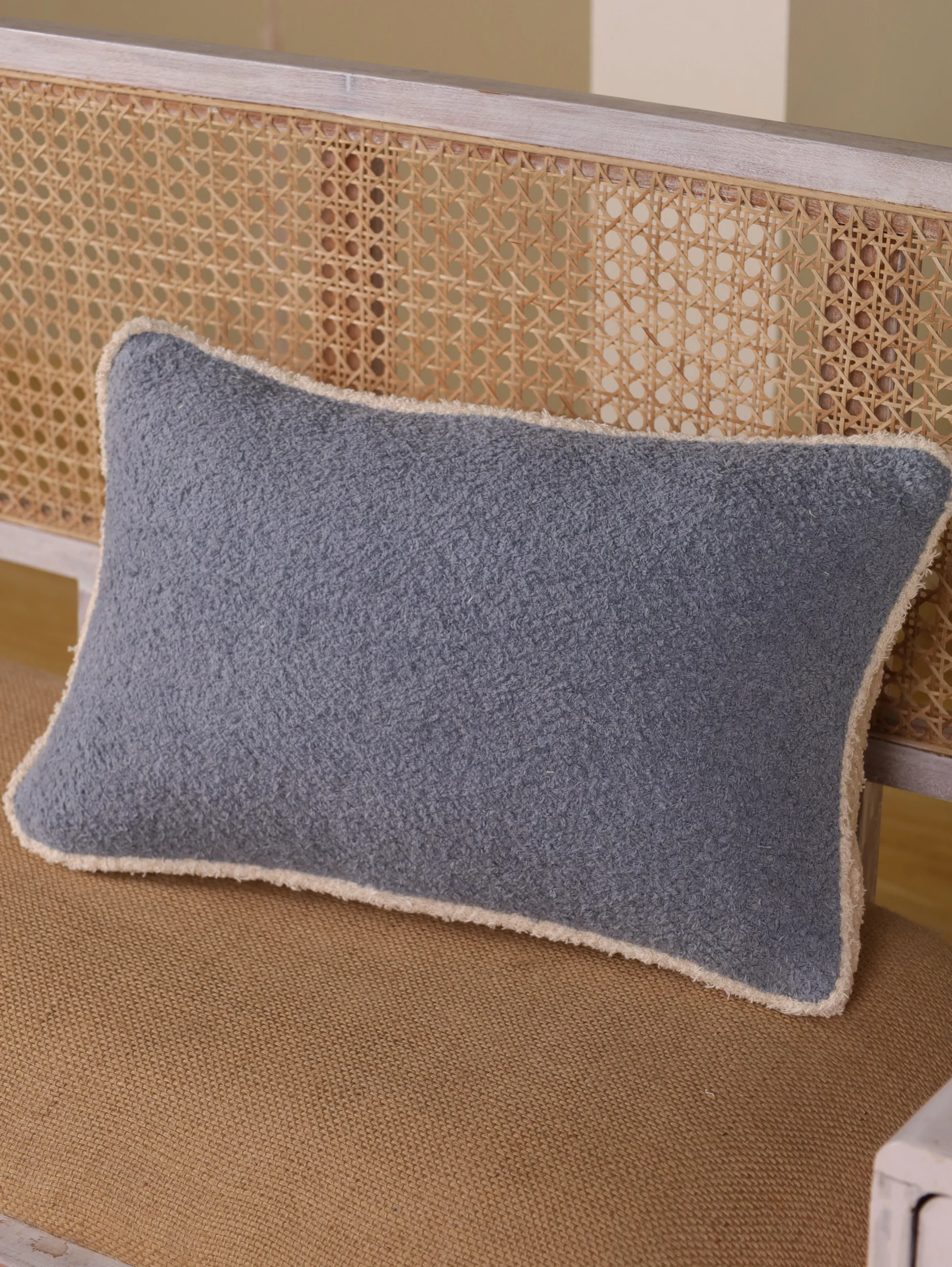 Duck Egg Blue Handloom Cushion Cover | 14×22 Cotton Boucle Lumbar Throw Pillow