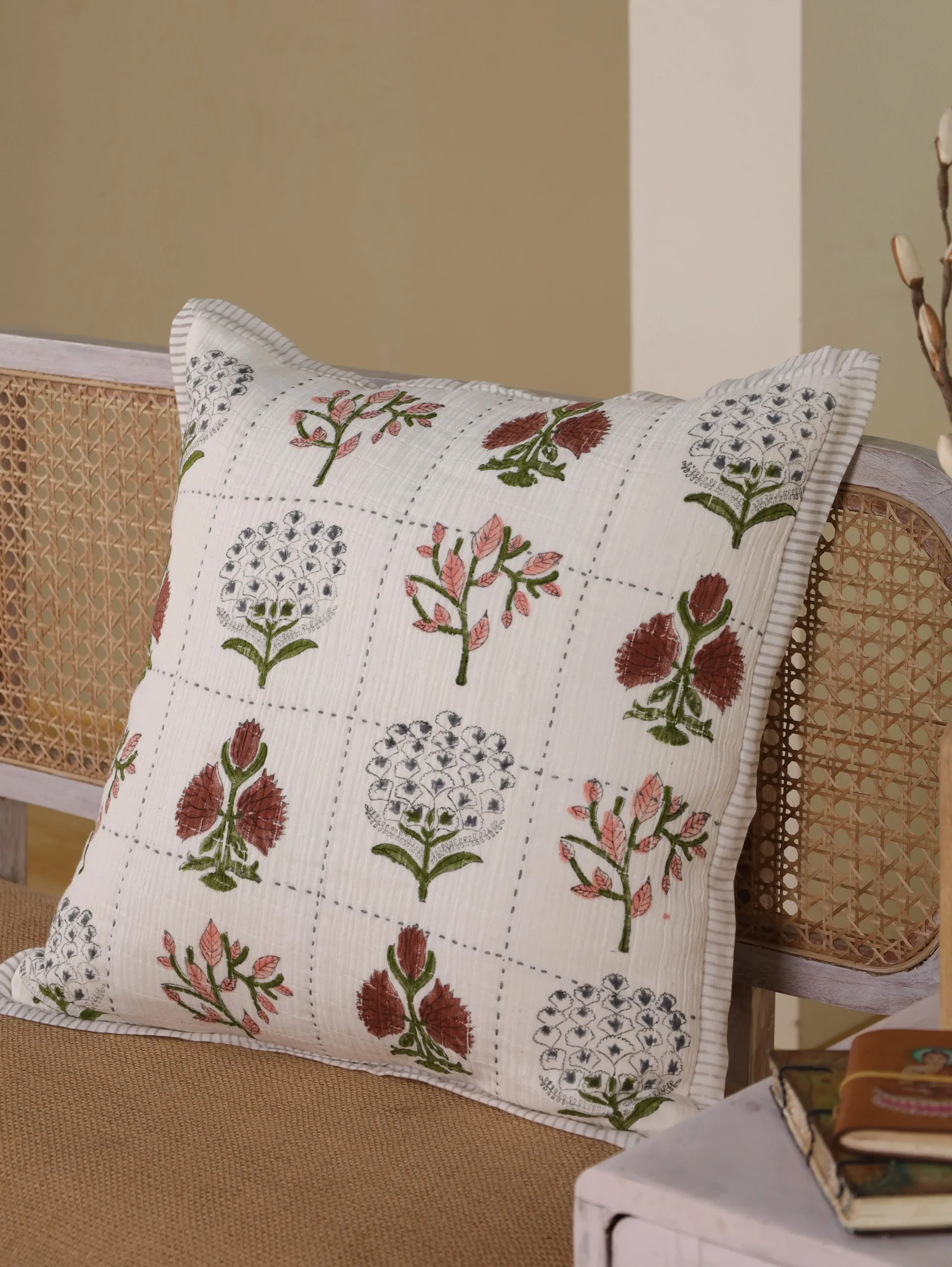 Floral Boota & Mud Cloth Cushion Cover Combo | Hand Block Printed Square & Rectangle Pillow Cover Set