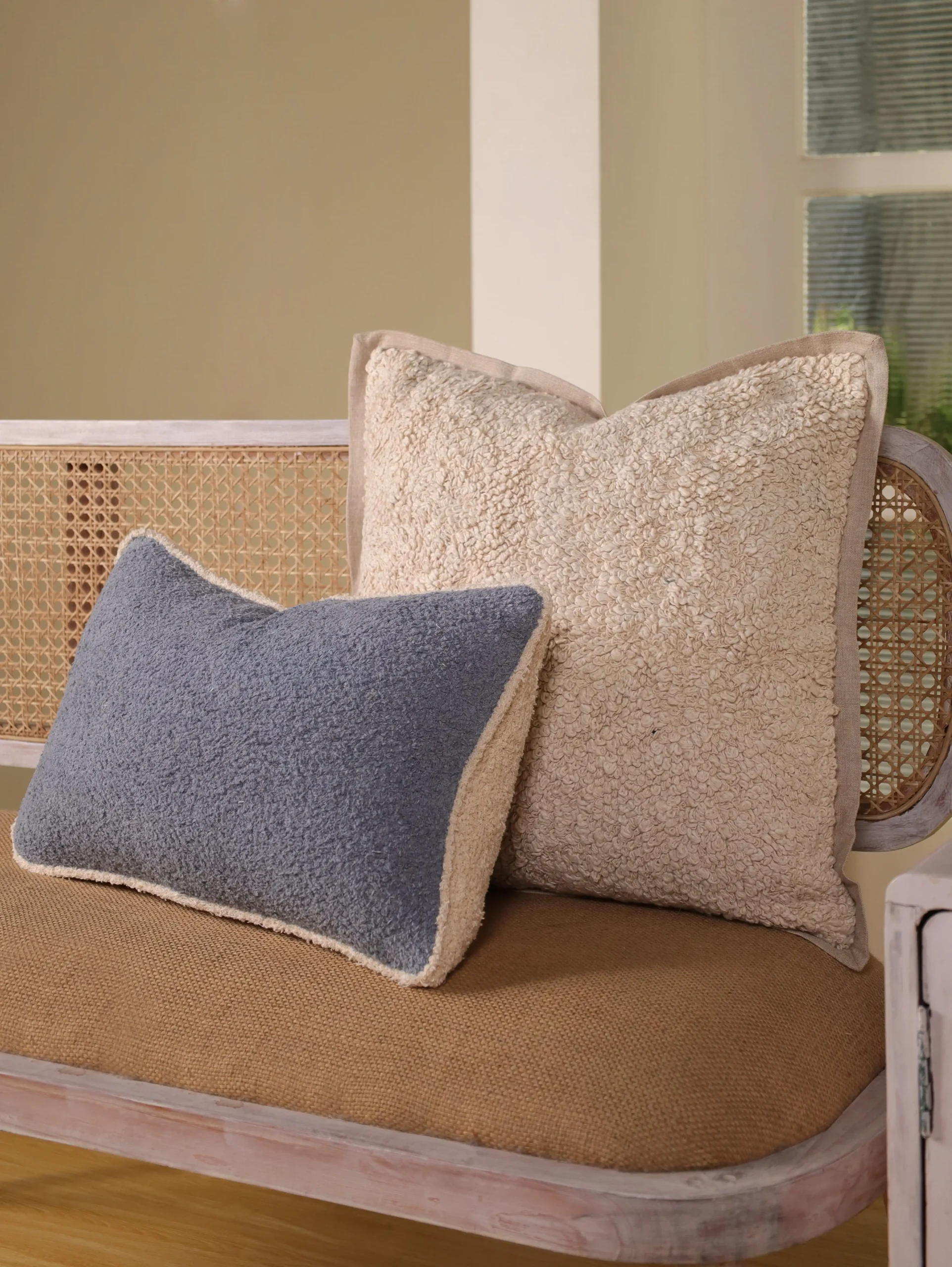 Handwoven Grey & Ivory Cushion Cover Combo | Square & Lumbar Handwoven Pillow Cover Set