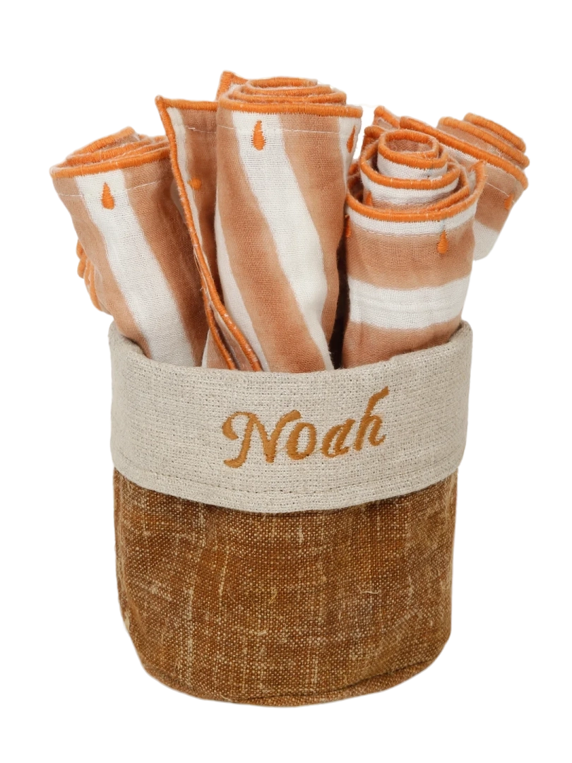 Hand Block Printed Stripes Napkin Set | Butter Yellow Muslin Cotton Table Napkins