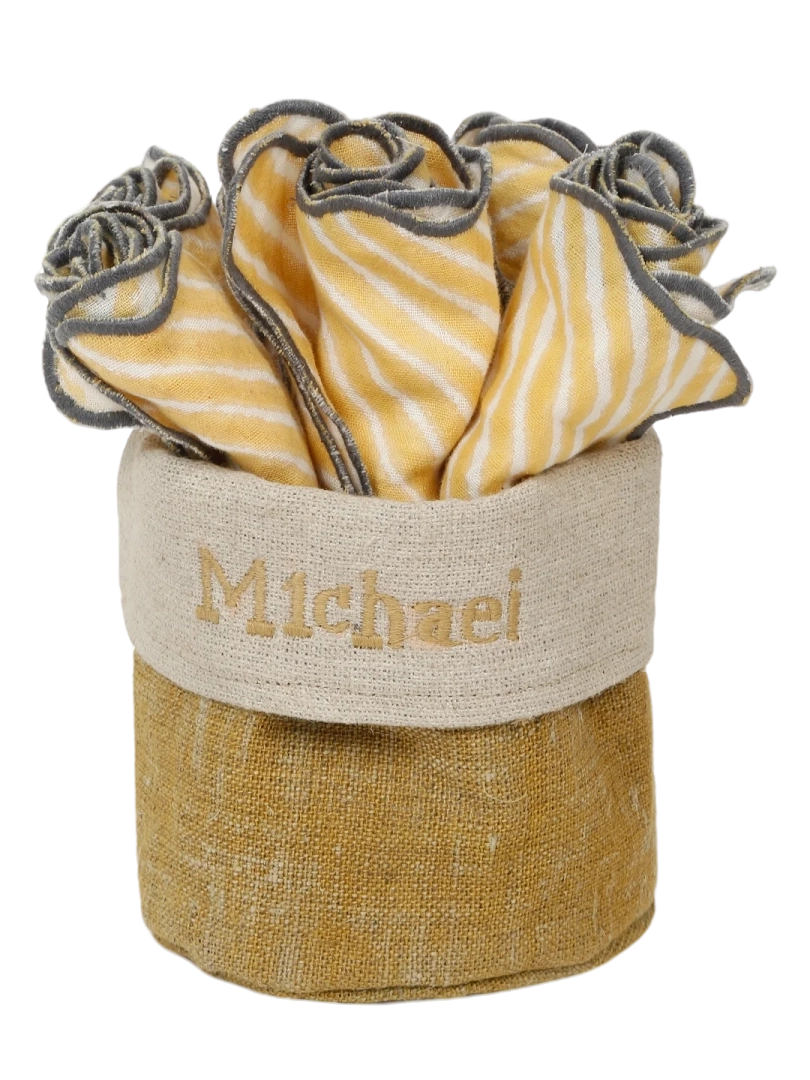 Hand Block Printed Stripes Napkin Set | Butter Yellow Muslin Cotton Table Napkins