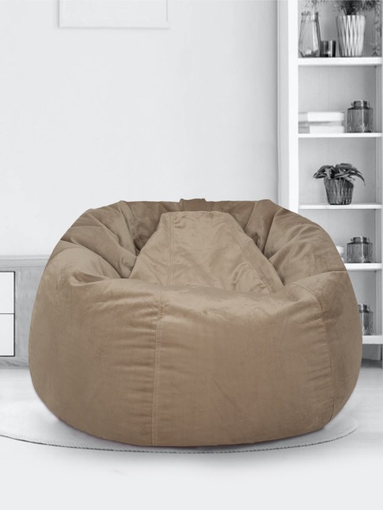 Eyda Camel Brown Solid Velvet XXL Bean Bag Cover