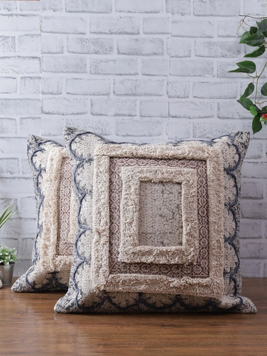 Adults White & Blue Set of 2 Quirky Square Cushion Covers