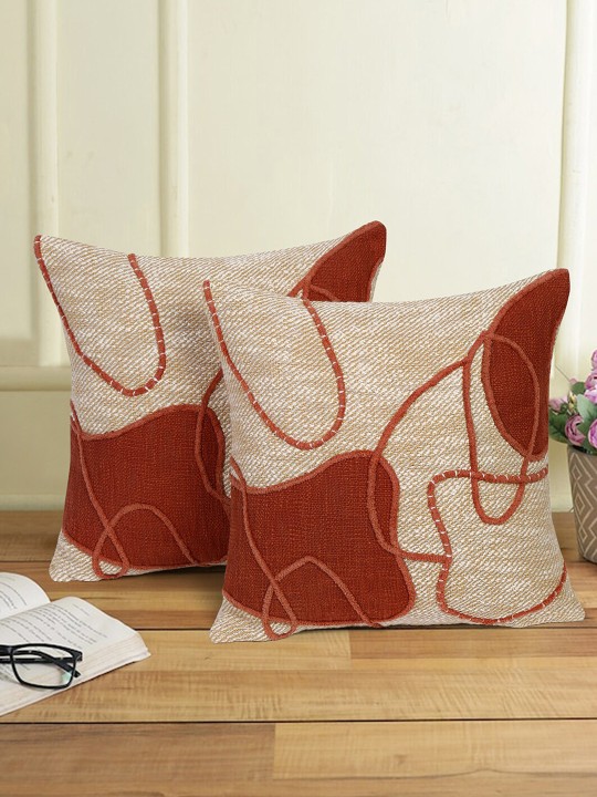 Beige & Red 2 Pieces Quirky Square Cotton Cushion Covers