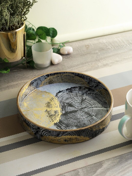 Grey & Gold-Toned Digital Printed MDF Serving Tray