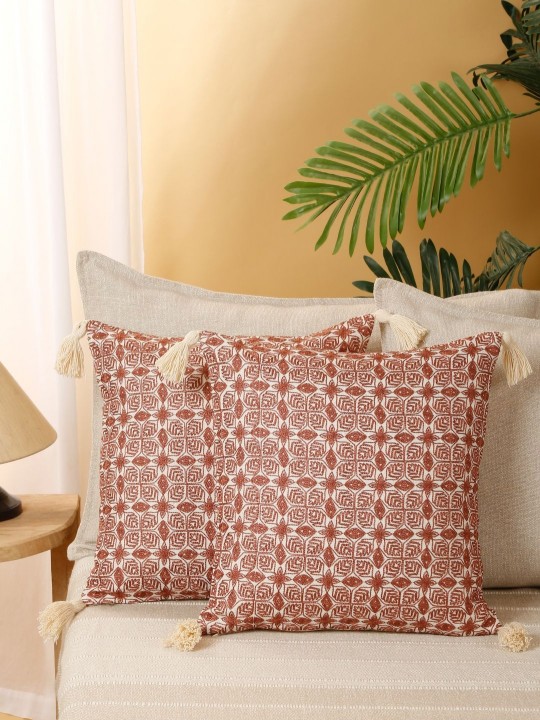 Maroon & Cream 2 Pieces Floral Embroidered Cushion Covers