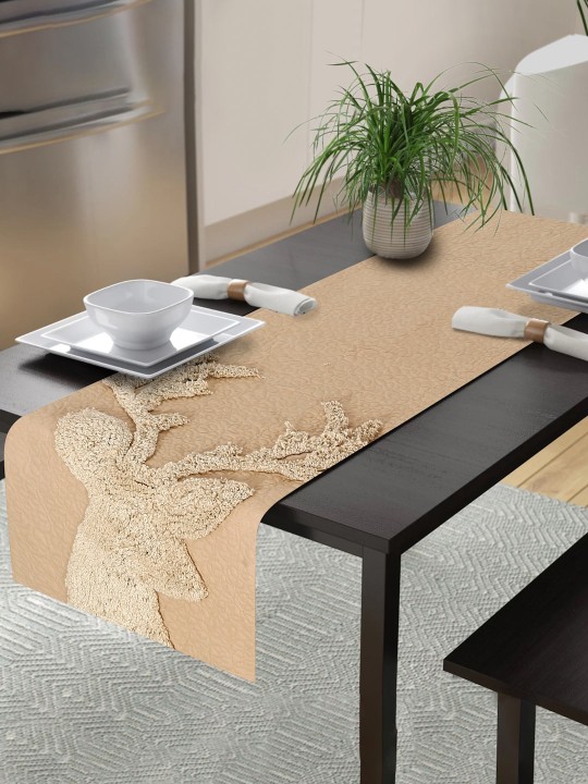 Taupe Tufted Pure Cotton Table Runner