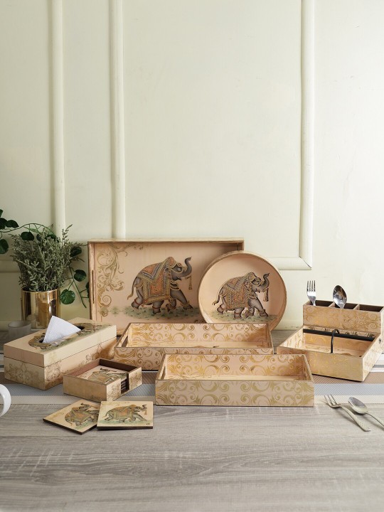 Gold-Coloured Printed MDF Cutlery and Tissue Holder
