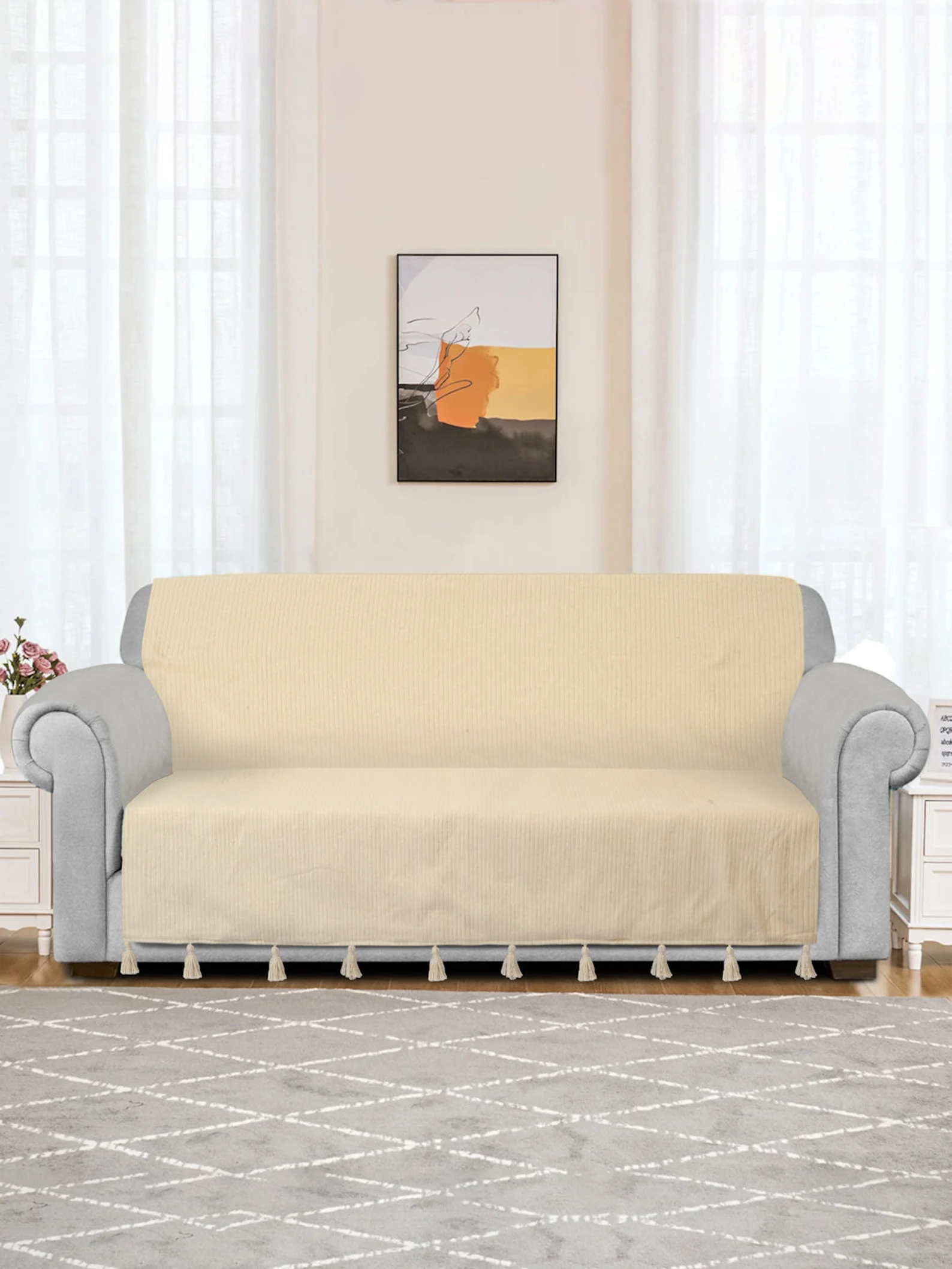 Sofa Cover & Curtain Combo
