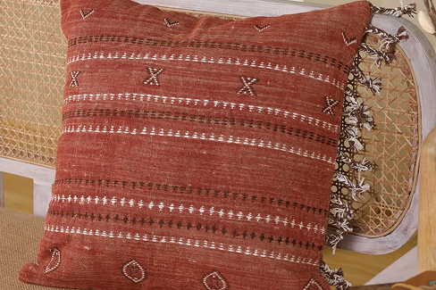 Rust Hand Embroidered Bhujodi Cushion Cover: A Timeless Addition to Your Sustainable Home Decor