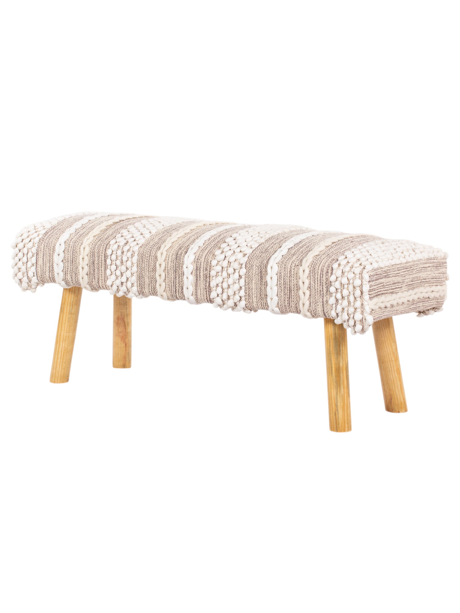 Natural Handmade Boho Bench | Cotton Upholstered Wooden Seat | Handwoven Artisan Furniture for Living Rooms & Bedrooms
